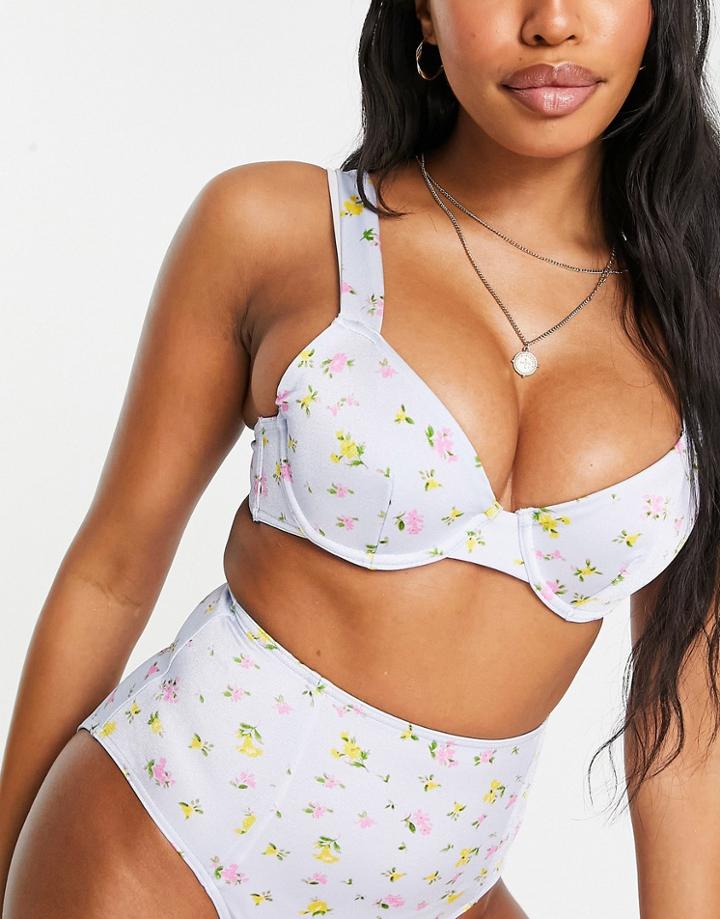 Asos Design Fuller Bust Underwired Bikini Top In Garden Floral Print-multi