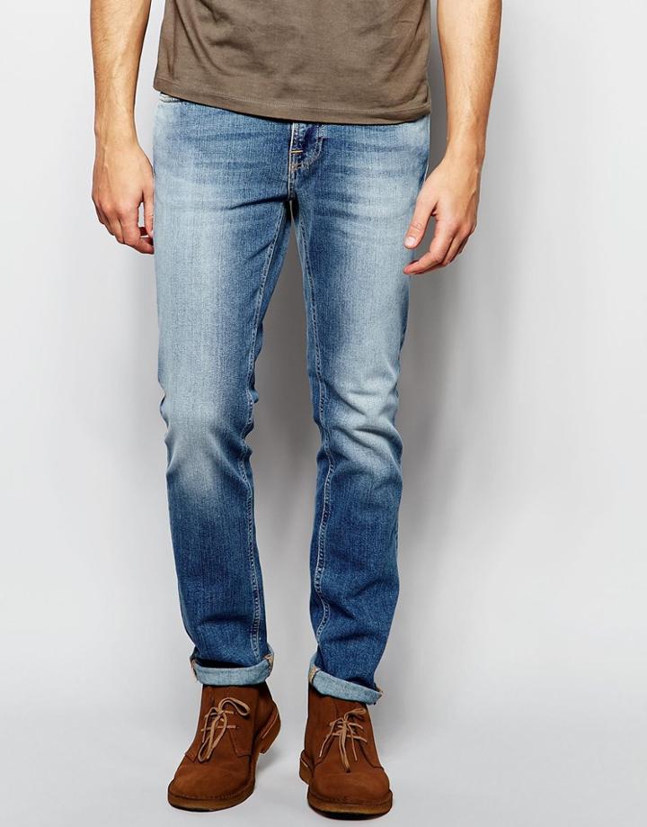 Nudie Jeans Thin Finn Slim Fit Indigo Shuffle Light Wash - Indigo Shuffle