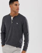 Abercrombie & Fitch Icon Logo Henley Long Sleeve Top In Dark Gray - Gray