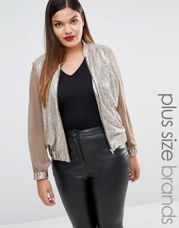 Elvi Sequin Bomber Jacket - Gold