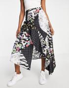 Asos Design Ruffle Midi Skirt In Spliced Animal And Floral Print-multi