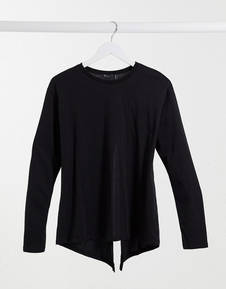 Asos Design Long Sleeve T-shirt With Split Back In Black
