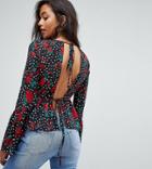 Prettylittlething Floral Polka Dot Tie Back Blouse - Multi