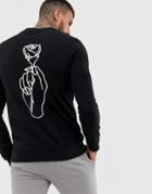 Asos Design Muscle Sweatshirt With Hand And Rose Back Print In Black - Black