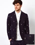 Asos Slim Fit Blazer With Embroidery - Navy