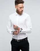 Asos Stretch Slim Shirt With Embroidered Double Cuff - White