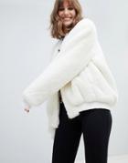 Native Rose Oversized Fluffy Bomber - White