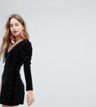 Bershka Velvet Stud One Shoulder Romper-black