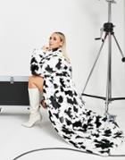 Asos Luxe Maxi Faux Fur Coat In Cow Print-multi