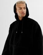 Asos Design Oversized Hoodie In Borg Black - Black
