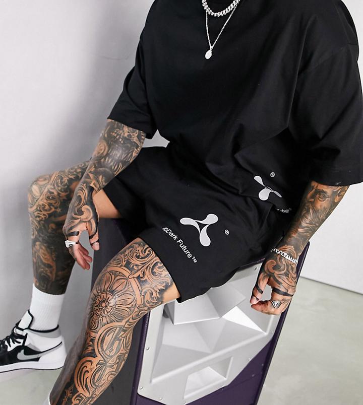 Asos Dark Future X Cream Relaxed Shorts With Logo Reflective Print In Black - Part Of A Set