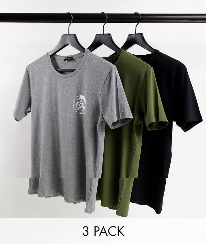 Diesel Randall 3 Pack T-shirts In Khaki/black/gray-multi