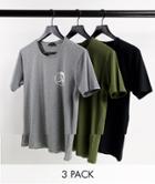 Diesel Randall 3 Pack T-shirts In Khaki/black/gray-multi