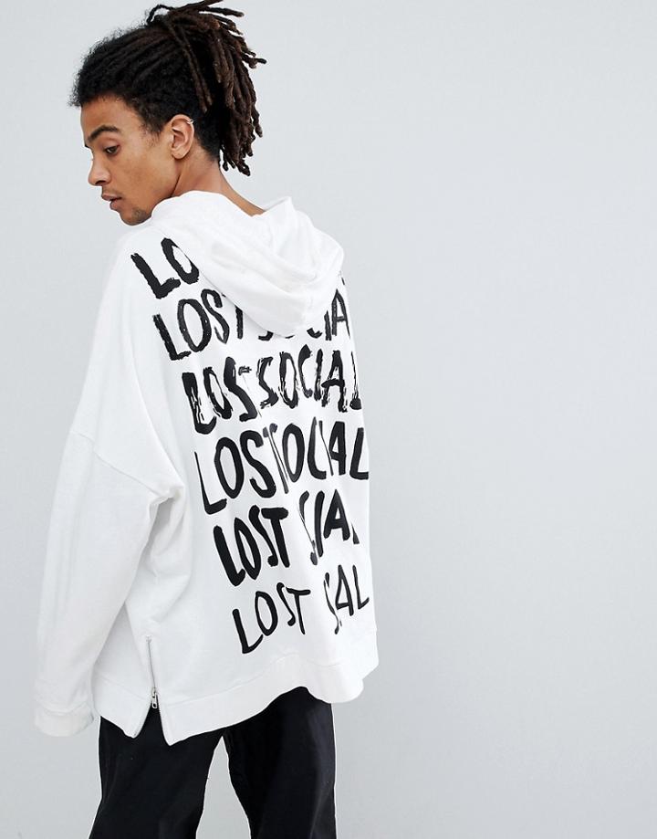 Asos Design Extreme Oversized Hoodie With Text Print In White - White