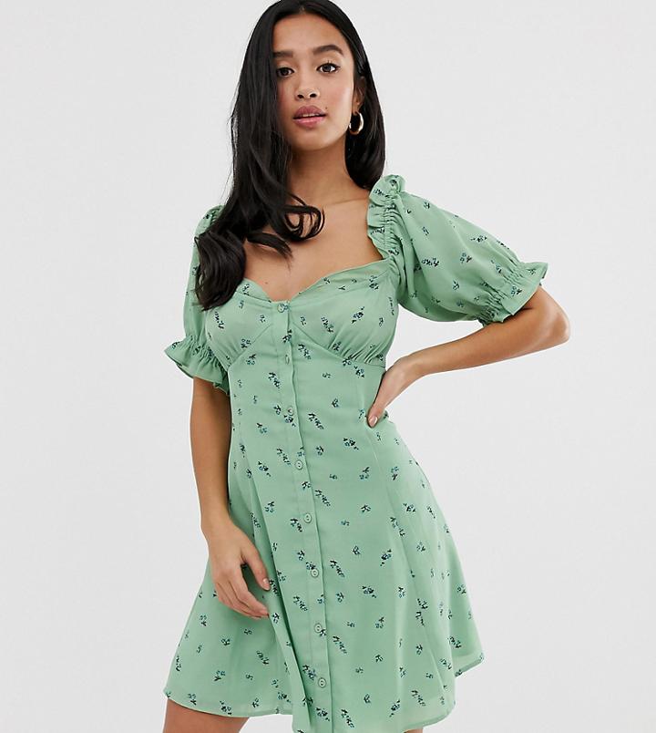 Asos Design Petite Sweetheart Button Through Mini Dress In Floral Print-multi