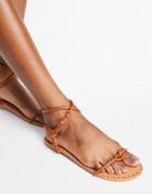 Asos Design Finally Minimal Strappy Sandals In Tan-brown