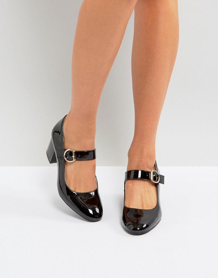 London Rebel Kitten Heel Buckle Mary-jane Shoe - Black