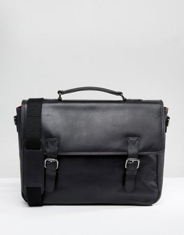 British Belt Co Leather Messenger Bag Black - Black