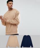 Asos Design Oversized Sweatshirt 2 Pack Navy/beige - Multi