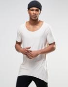 Asos Super Longline T-shirt With Raw Scoop Neck And Pointed Hem In Off White - White Cap Gray