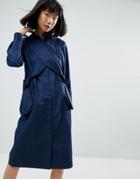 Asos White 3d Pocket Cross Over Shirt Dress - Navy