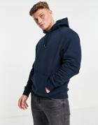 River Island Long Sleeve Script Hoodie In Navy