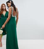 Tfnc Squared Back Embellished Bridesmaids Maxi Dress - Green
