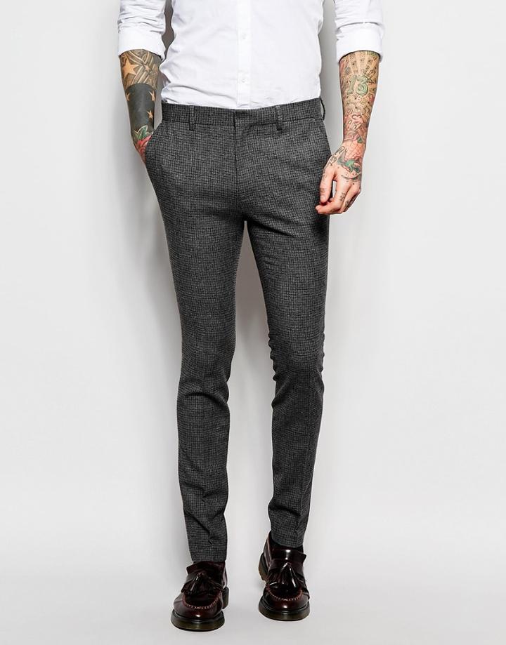 Asos Super Skinny Suit Pants In Dogstooth - Gray