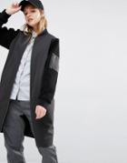 Native Youth Longline Bomber Jacket With Contrast Sleeves - Black