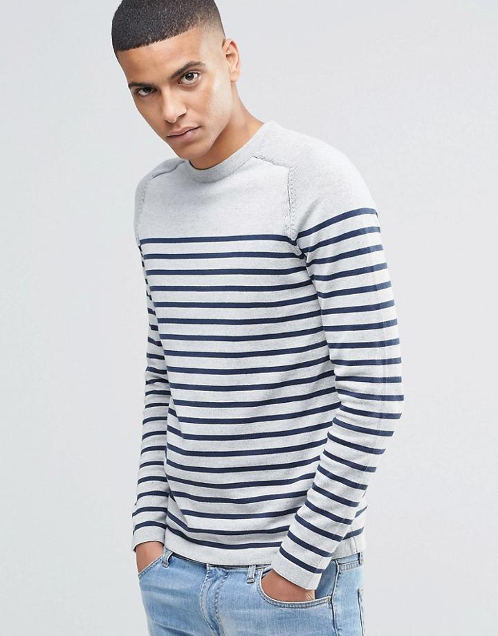 Selected Homme Breton Stripe Sweatshirt - Light Gray Melange