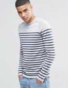 Selected Homme Breton Stripe Sweatshirt - Light Gray Melange