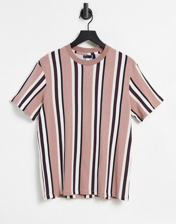 Asos Design Vertical Striped T-shirt In Dusty Purple-multi