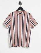 Asos Design Vertical Striped T-shirt In Dusty Purple-multi