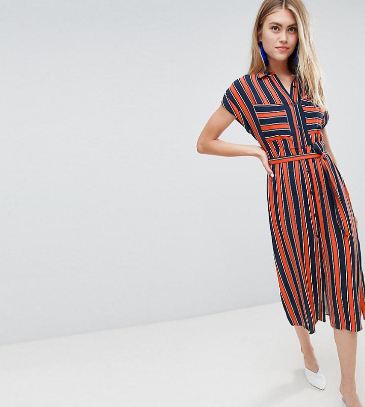 Bershka Striped Dress With Tie Waist In Multi