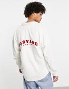 Asos Design 90s Oversized Collegiate Cord Shirt With Harvard Back Embroidery-white