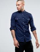 Asos Skinny Twill Shirt With Western Styling In Navy - Navy