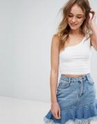 Pull & Bear One Shoulder Crop Top - White