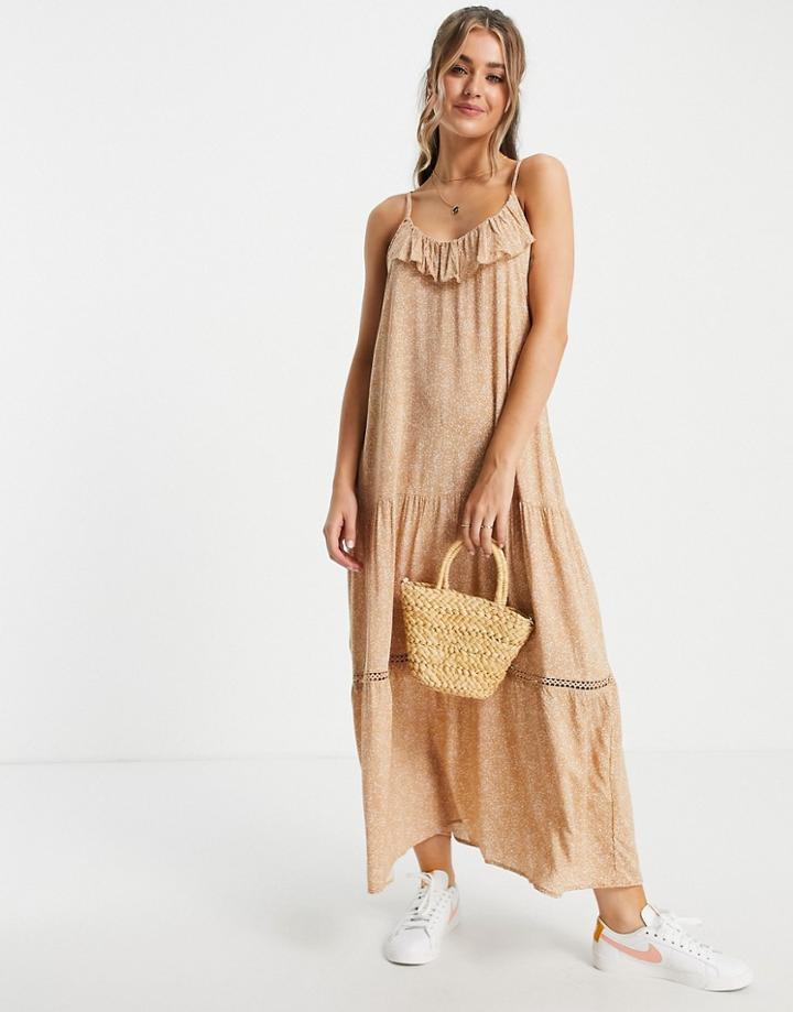Cotton: On Tiered Maxi Dress In Natural Ditsy Floral-black