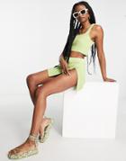 Asos Design Knit Wide Rib Mini Skirt With Slit Side Detail In Green - Part Of A Set