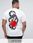 Asos Plus T-shirt In Slub With Snake Print And Flock - White