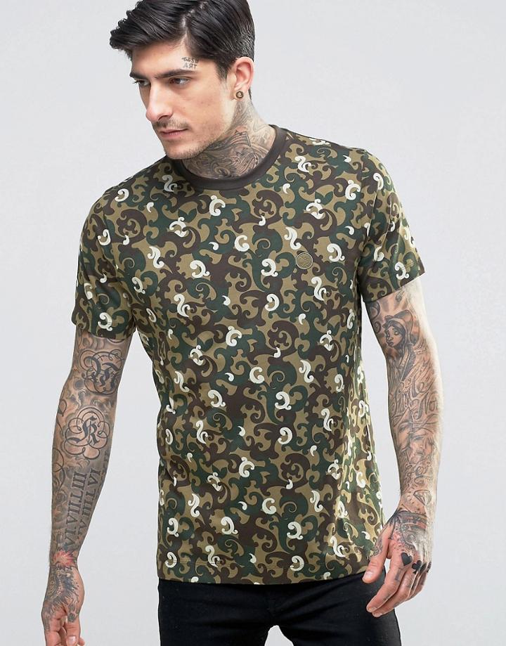 Pretty Green All Over Camo Print T-shirt - Red