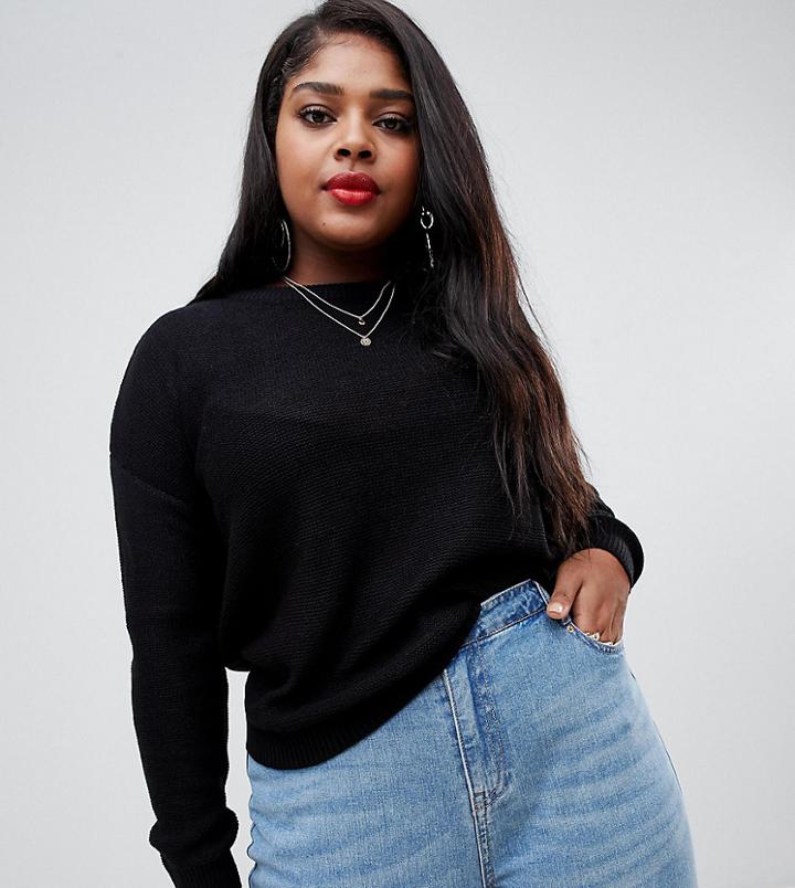 Brave Soul Plus Boxy Scoop Neck Sweater - Black
