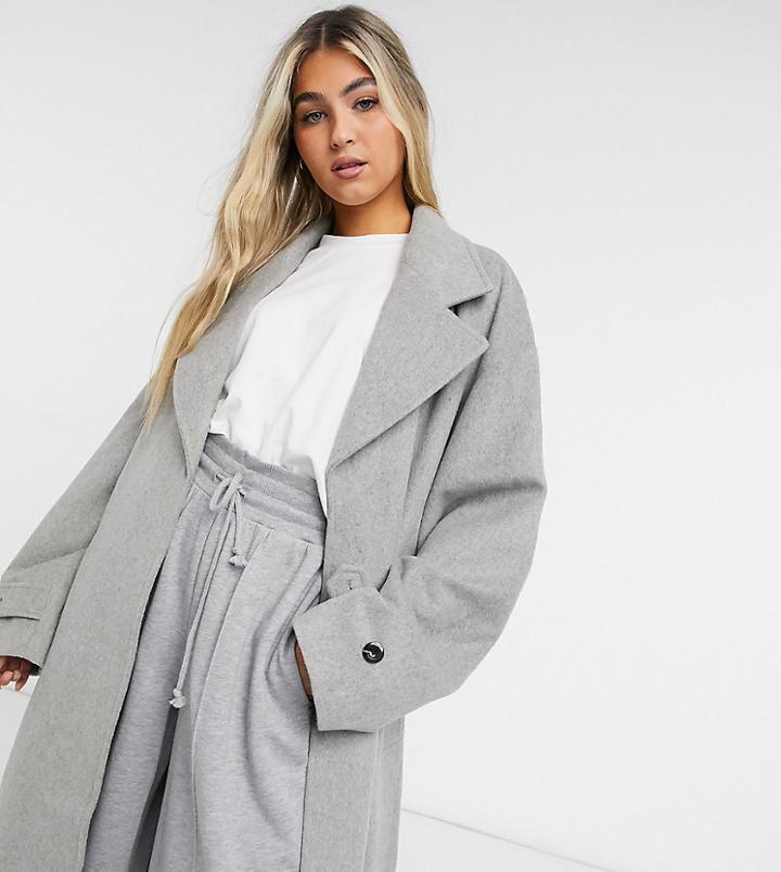 Collusion Longline Brushed Faux Wool Overcoat In Light Gray-grey
