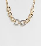 Asos Design Curve Necklace With Crystal Link Pendant And Glam Chain In Gold Tone