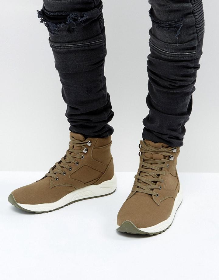 Asos High Top Sneaker Boots In Khaki - Green
