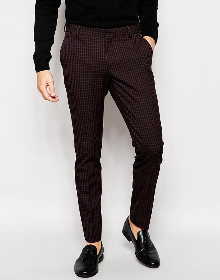 Selected Homme Check Pants In Skinny Fit - Red