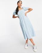 Bershka Puff Sleeve Linen Cropped Blouse Set In White