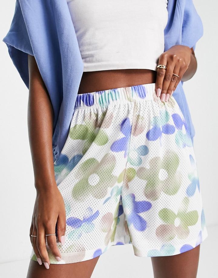 Topshop Air Tex Runner Shorts In Graffiti Floral Print-multi