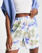 Topshop Air Tex Runner Shorts In Graffiti Floral Print-multi
