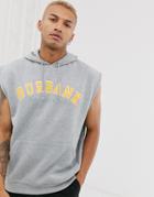 Asos Design Sleeveless Oversized Hoodie With College Chest Print - Gray